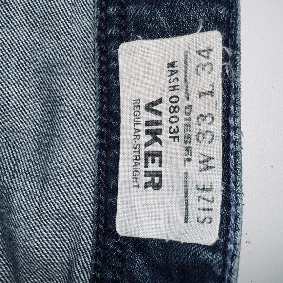 Diesel Jeans Mens Blue Denim 33x34 Viker Button Fly Distress Straight Leg School - Picture 6 of 10